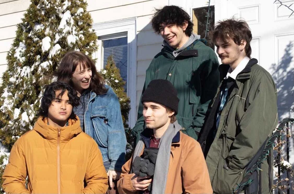  (L to R) Miguel Aragon, Alex Massey, Christian Schmidt, Martin Kessler and Bailey Willetts make up DIY Allston band Dino Gala  All Photos Courtesy of Saffron Shoots //  @saffron_shoots  